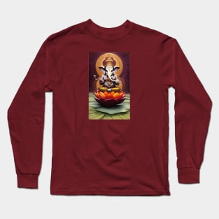 Ganesh sitting on Lotus Long Sleeve T-Shirt